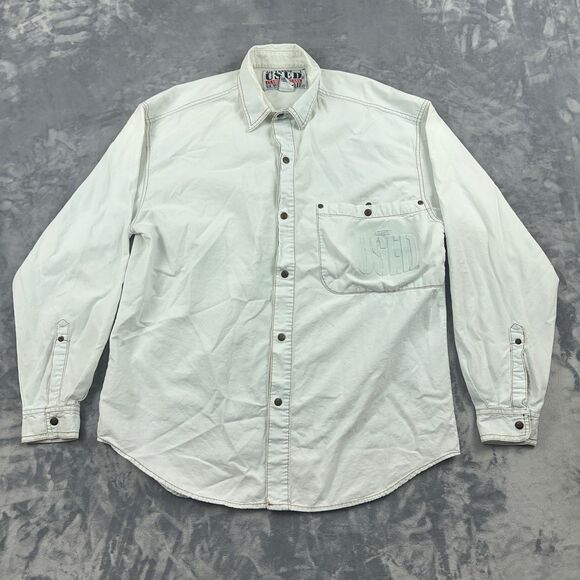 Vintage 1990's Get Used By Elie Shirt Mens Size M White Snap Button Up Oversized - Picture 1 of 8